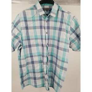 IKE BEHAR Button Up Short‎ Sleeve Shirt Mens XL Plaid Blue Gray